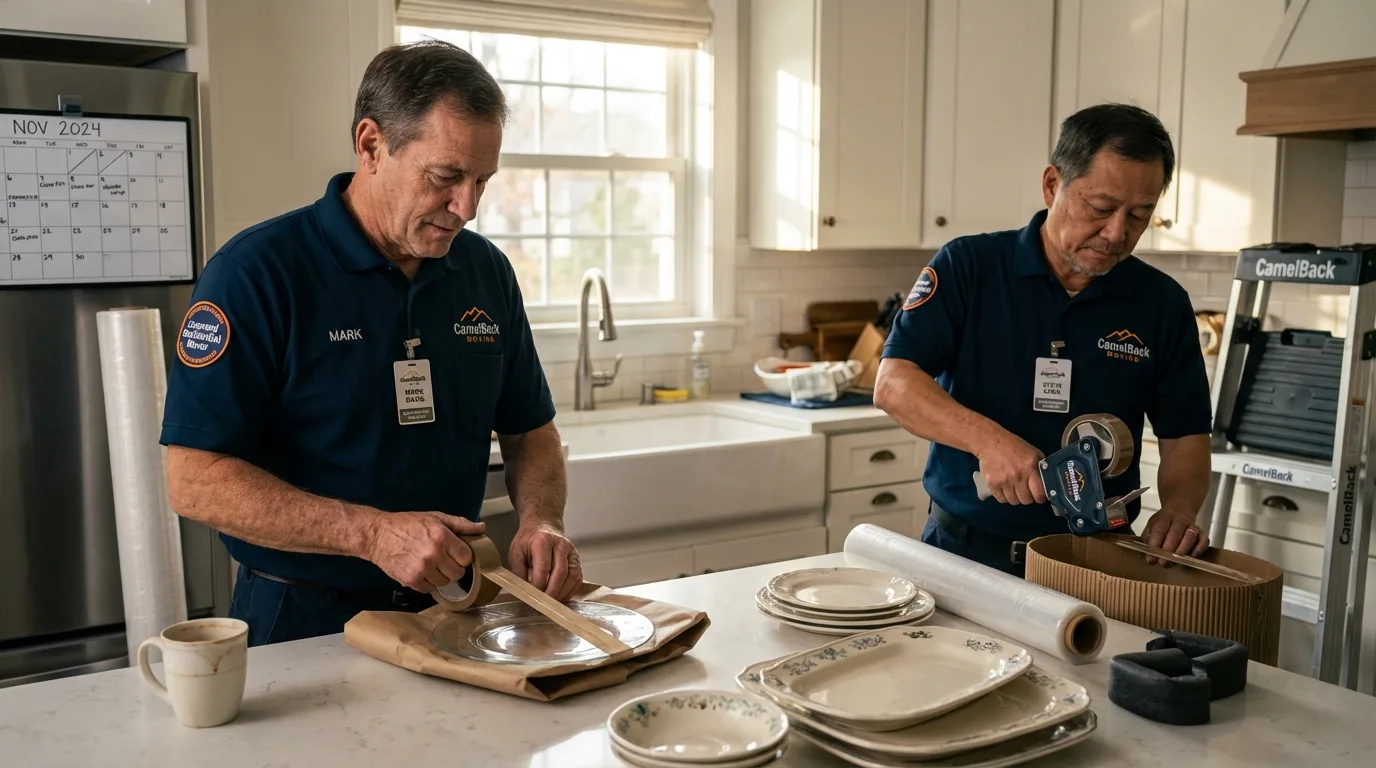 Professional crew packing kitchen dishware in Circleville, OH